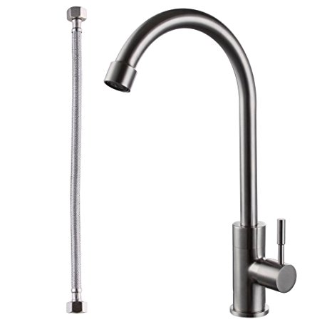 KES K8050A SUS304 Stainless Steel Cold Tap Single Lever Kitchen Pantry Bar Faucet Lead-Free with 24-Inch Supply Hose, Brushed