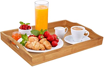 Bamboo Breakfast Tray with Handles Serving Platters Tray Great for Dinners Party Tea Bar Table Breakfast Snack