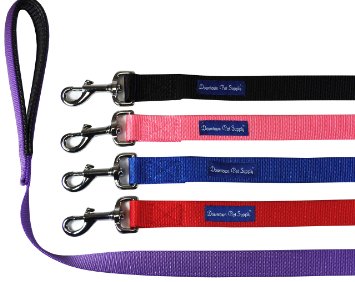 Strong Durable Dog Leash Lead, (Blue, Red, Black, Purple, Pink - 6-ft, 4-ft, 2-ft), by Downtown Pet Supply