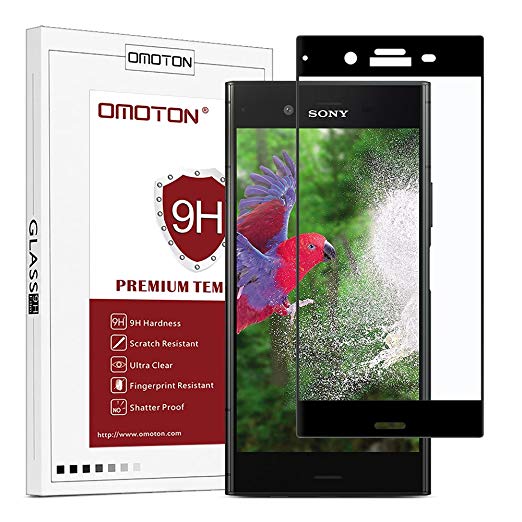 OMOTON Sony Xperia XZ1 Screen Protector, Tempered Glass with Full Coverage, Scratch Resist, No Bubbles, HD Clear, 9H Hardness, Easy Installation