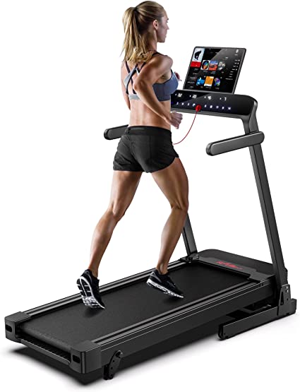 Folding Treadmill With 15°Incline, Automatic Hydraulic Foldable, FLYLINKTECH LCD Silent Treadmill, 16km/h, Bluetooth APP, 43 * 110cm Running Belt, Indoor Walking Running Machine for Home Office Gym