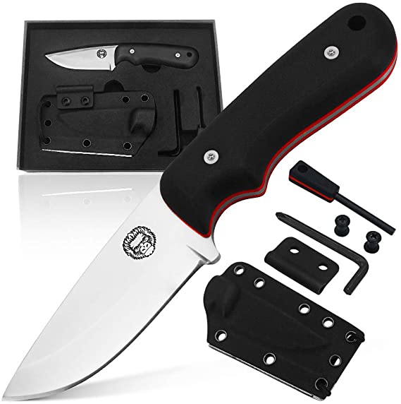 Survival Knife | Bushcraft Neck Knife Men's Gift Set Fixed Blade Kydex Sheath & Ferro Rod - Full Tang EDC D2 Blade - Nonslip Handle - Great For Camping Trekking