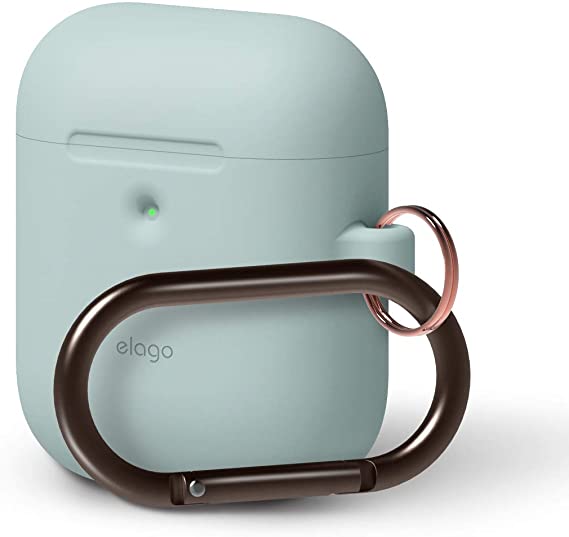 elago AirPods Case Cover- Compatible with Apple AirPods 2 Case 2019 Latest Model, With Carabiner, Cute Design, Silicone Material, Front LED Visible, Supports Wireless Charging, Shock & Scratch-Resistant, Non-Slip Protection (Baby Mint)