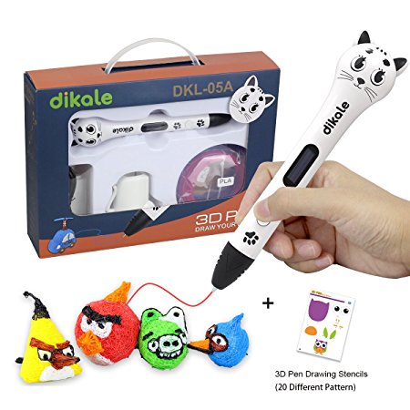 3D Pen for Kids - Dikale 05A (2017 Newest Design) 3D Doodler Drawing Printing Pen with OLED Display, 2 Free PLA Filament, 20 Stencils, Best Christmas Gifts and Toys for Boys, Girls & Adults