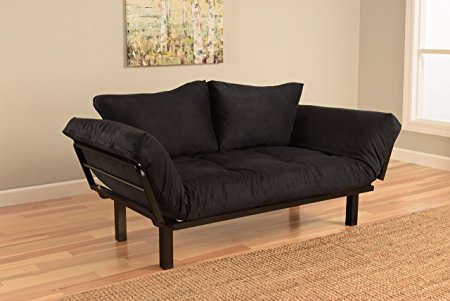 Best Futon Lounger Sit Lounge Sleep Smaller Size Furniture is Perfect for College Dorm Bedroom Studio Apartment Guest Room Covered Patio Porch . KEY KITTY Key Chain INCLUDED. (BLACK)