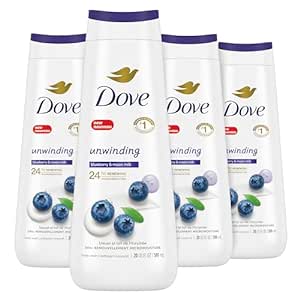 Dove Body Wash Unwinding Blueberry & Moon Milk, 4 Count for Renewed, Healthy Looking Skin, Moisturizing Gentle Skin Cleanser with 24hr Renewing MicroMoisture, 20 oz