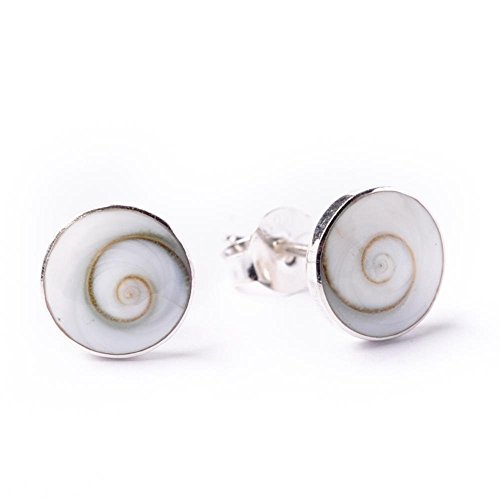 81stgeneration Women's .925 Sterling Silver Spiral White Shiva Eye Shell Round Studs Earrings