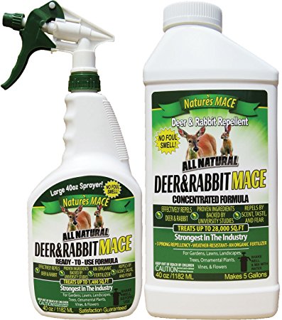 Nature's Mace Deer and Rabbit Repellent 40oz Ready-To-Use Spray, plus 40oz Concentrate
