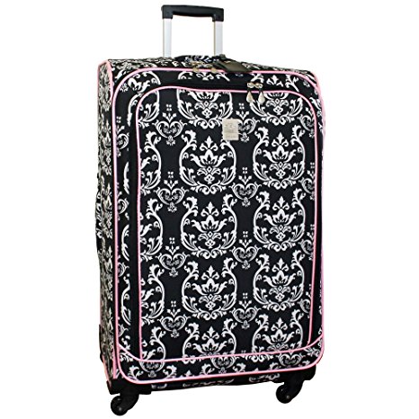 Jenni Chan Damask 360 Quattro 28-Inch Upright Spinner Luggage, Black/Pink