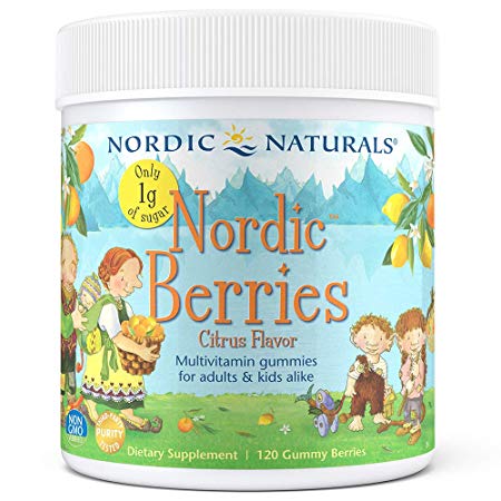 Nordic Naturals Reduced Sugar Nordic Berries - Chewable Gummy Multivitamin, Essential Vitamins and Minerals, No Artificial Coloring or Flavoring, Citrus Flavor, 120 Count