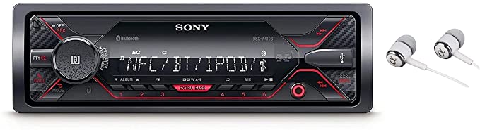 Sony DSX-A410BT Single Din Bluetooth Front USB AUX Car Stereo Digital Media Receiver Bundled with Earbuds (No CD Player)