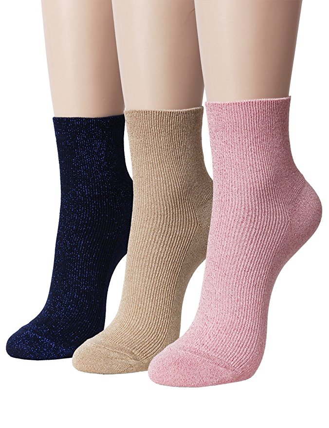 OSABASA Bling Bling Solid Color Shinning Crew Socks for Women Girl Set
