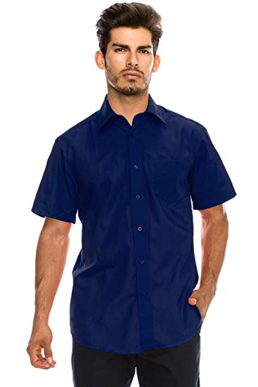 JC DISTRO Men's Regular-Fit Solid Color Short Sleeve Dress Shirts (Big Size Available)