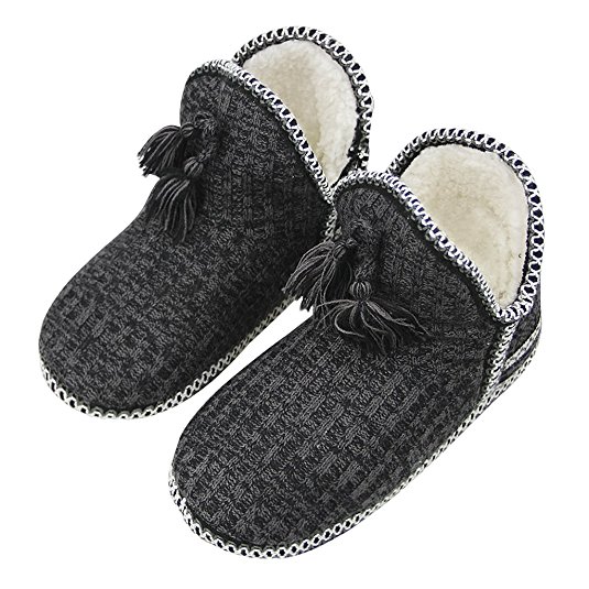 Winter Indoor Slipper Socks, Women Girls Thick Fuzzy Sherpa Fleece Lined Warm Slip on Bootie Slippers Cozy Ankle Snow Boots Knit House Socks Christmas Stockings with Non-Skid Gripper Suede Soles Gift