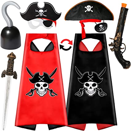 Zaleny Pirate Dress Up Costume and Accessories Set Pirate Cape and Mask Buccaneer Costume Pirate Roleplay Cosplay Props
