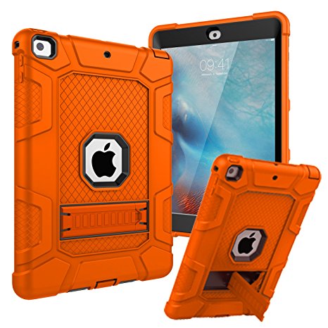 iPad 2017 9.7 Inch Case, Dake 3-Layer Kickstand Defender Heavy Duty Shockproof Full-body Protective Case for Apple New iPad 9.7 Inch 2017 Release Orange