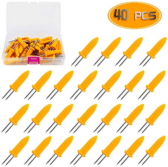 Bignc 40pcs Stainless Steel Corn Holders Corn on The Cob Skewers Fruit Fork for Home Cooking,Party and BBQ