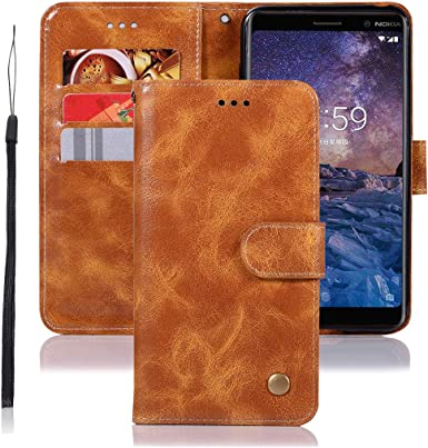 Jhxtech Nokia 7 Plus Case Nokia 7 Plus Leather Case, Premium PU Leather Flip Wallet Case Cover [Card Slots] [Kickstand] [Magnetic Closure] for Nokia 7 Plus (khaki)