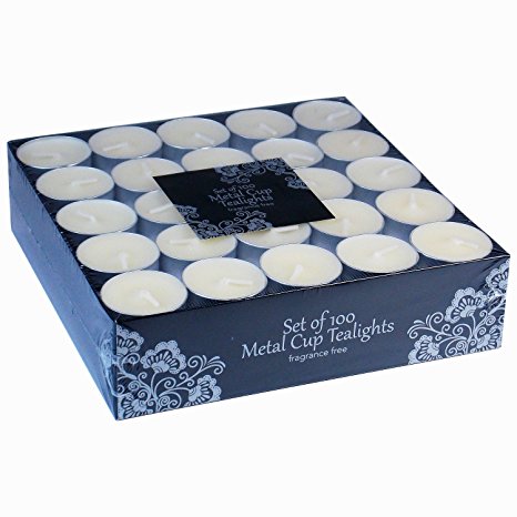 100 Tea Lights Set - Off White Candles - Unscented Tealights (100 Pieces)