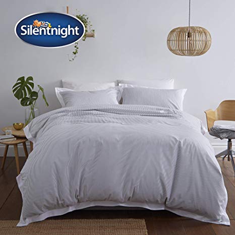 Silentnight Pinstripe Oxford Edge Duvet Set, Smoke, King