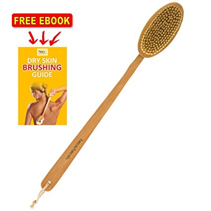 Brusybrush Extra Long Handle Bath Brush - Beech Wood Handle and Natural Boar Bristle Head - Best Body Scrub Exfoliating Brush on Amazon