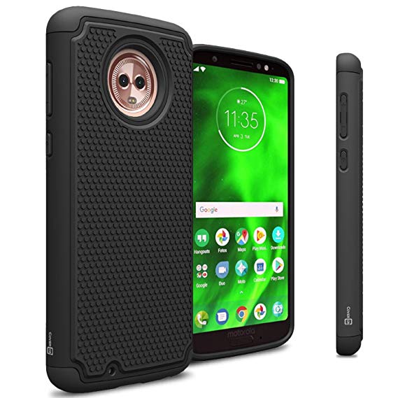 Moto G6 Protective Case, CoverON [HexaGuard Series] Heavy Duty Dual Layer Hybrid Phone Cover Case for Motorola Moto G6 - Black on Black