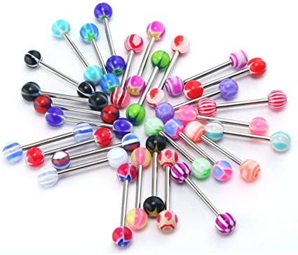 CrazyPiercing Wholesale 30x Ball Nipple Tongue Ring Bar/Tongue Pin/Barbells Body Piercing Jewelry
