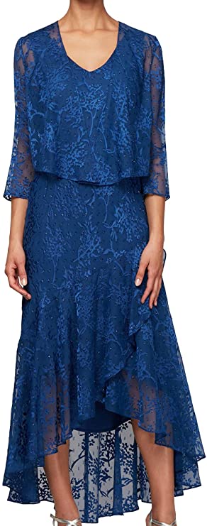 Alex Evenings Women's Tea Length Printed Chiffon Dress with Shawl