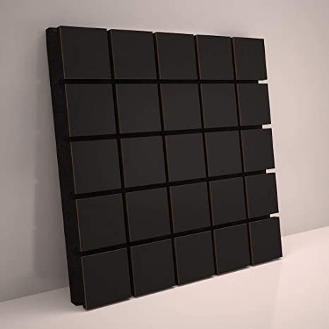 (2 Pack) Sound Absorption-Diffuse Acoustic Panel «Grid» for rec.studio | Wood laminated: (Black)