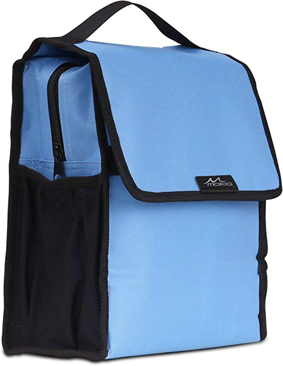 MoKo Insulated Lunch Bag with Large Cpacity, Foldable Cooler Tote Bag Collapsible Multi-use Lunch Box, Thermal Lunch Sack with Zipper Closure Portable for School Office Travel Picnic, Light Blue