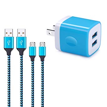 Wall Charger, Charger Box, FiveBox 2.1A Dual Port USB Wall Charger Cube USB Base Brick Phone Charging Block Plug With 2Pack 6ft Micro USB Cable Charger Cord For Samsung Galaxy S7 S6 edge J3 J7 Android