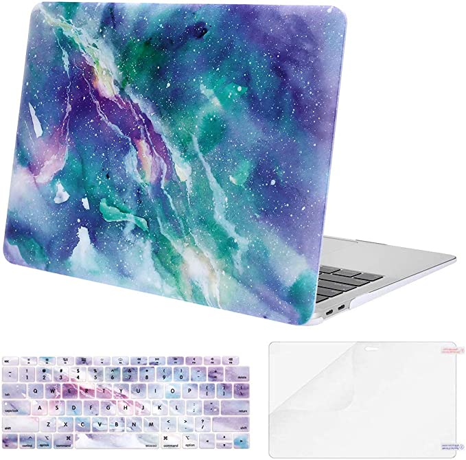 MOSISO MacBook Air 13 inch Case 2020 2019 2018 Release A2337 M1 A2179 A1932 Retina, Plastic Pattern Hard Shell & Keyboard Cover & Screen Protector Only Compatible with MacBook Air 13, Galaxy Marble