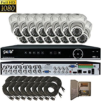 CIB True Full HD 16CH 1920TVL 1080P Recording and Display DVR system with 2TB HDD and 16 2Megapixel Vandal Dome Cameras Network Remote Viewing -- H80P16K2T03W-16KIT
