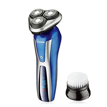 Hatteker 3D Waterproof Electric Shaver Wet and Dry Men's Rotary Shavers Cordless USB Rechargeable Bonus Free Facial Cleaning Brush