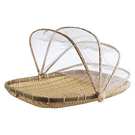 Cocoboo Bamboo Food Serving Tent | Natural Artisan Handmade Tray w/Mesh | Food Storage Basket | Meal Table Serve w/Cover 13 x 11 x 8 inches