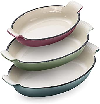 Klee Enameled Cast Iron Pan | Lasagna Pan, Large Roasting Pan, Tundra Collection, Casserole Dishes for the Oven | Oval Casserole Dish Set of 3