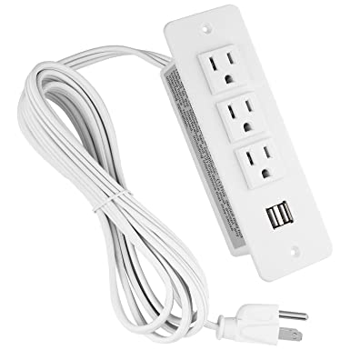 Recessed Power Strip, Desktop Power Outlet Socket with 3 Plugged Slot, 2 USB Charging Hubs, 6.56ft Power Cord for Conference, Home, Office(White)