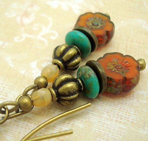 Boho Earrings with Stacked Butternut and Blue Glass Beads