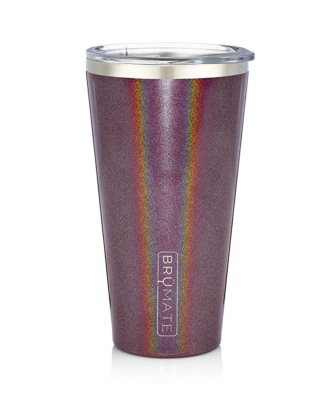 Brümate Imperial Pint 20oz Shatterproof Double Wall Vacuum Insulated Stainless Steel Travel & Camping Mug for Beer, Cocktails, Coffee & Tea with Splash-Proof Lid for Men & Women (Glitter Merlot)