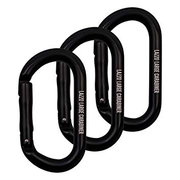 LAZZO 3 Pack Hang Up Aluminum Climbing Carabiner Clips, Quickdraws and Heavy Duty, Carabiner Dog Leash, Oval Keylock 4.37 Inch, Large Size, Black