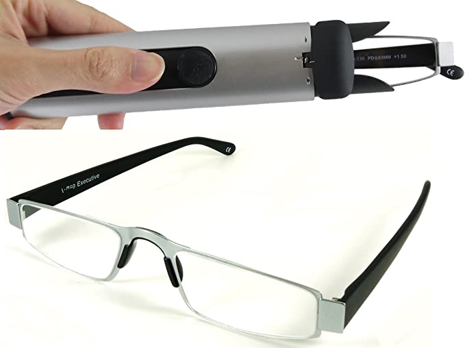 I-Mag Executive Slim Metal Reading Glasses with Hard Case (1.50, Silver)