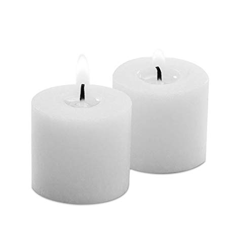 Exquizite White Unscented Votive Candles Bulk Pack of 30 - Smokeless 12 Hour Burn Time 1.4" D X 1.8" H for Wedding, Party, Church, Prayer, Restaurant, Home Décor, Relaxation, Dinner and Emergency