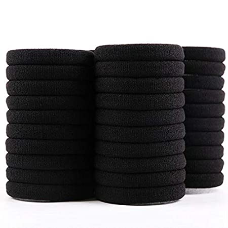 100PCS Large Hair Ties Band for Women and Girls, Etercycle Elastic Ponytail Holders Seamless Black Hair Bands for Thick and Curly Hair（2 Inch in Diameter）