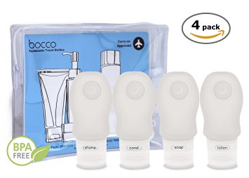 Bocco Leak Proof Squeezable Travel Bottles, TSA Approved Travel Accessories for Carry On Luggage - Perfect for Liquid Toiletries - 4 Pack (All Medium 2 oz Bottles) (Clear)