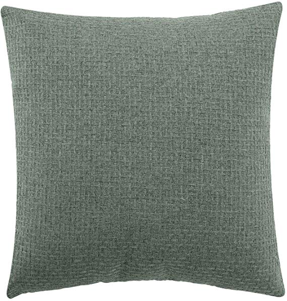 Jepeak Comfy Cotton Linen Throw Pillow Cover Rattan Weaved Pattern Cushion Case, Solid Thickened Farmhouse Modern Decorative Square Pillow Case for Sofa Couch Bed (Dull Spruce Green, 18 x 18 Inches)