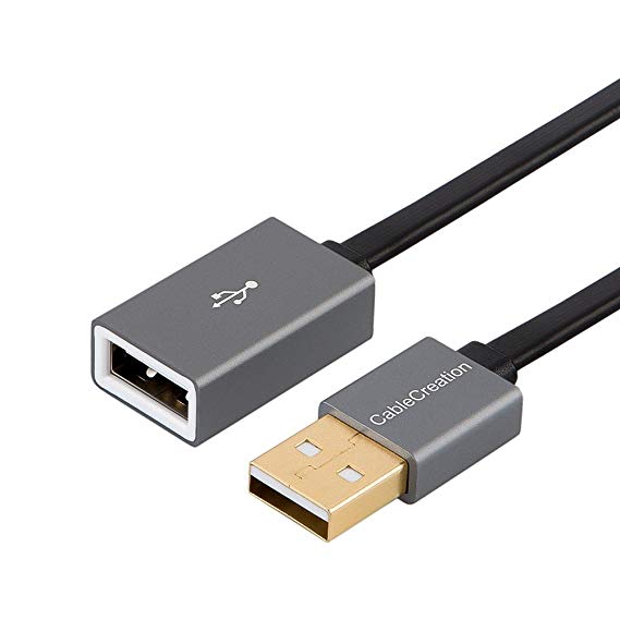 CableCreation USB 2.0 Extension Cable, 1.66 ft Flat Slim-line USB A Male to Female Extender for Gamepad, Flash Drive, Mouse, Keyboard, Printer, Scanner, Card Reader, 0.5M, Black