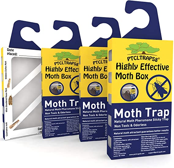 PTCLTRAPS8 Moth Traps for Clothes Moths, Automatically Attract Various Wardrobe Moths, Save Your Life and Money, All Natural & Safe and Odor-Free 4 Packs