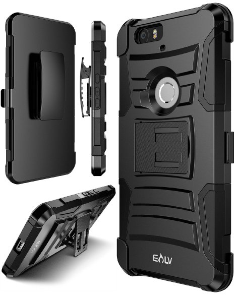 Nexus 6P CASE E LV Shock-Absorption - Dual Layer Armor Holster Defender Full Body Protective Case Cover with Kickstand and Belt Swivel Clip for HUAWEI Nexus 6P CASE - BLACK