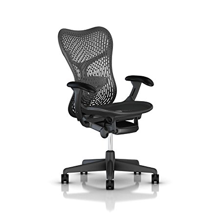 Herman Miller Mirra 2 Chair: Std Tilt - Fixed Arms - Hard Casters - Graphite Seat - TriFlex Back