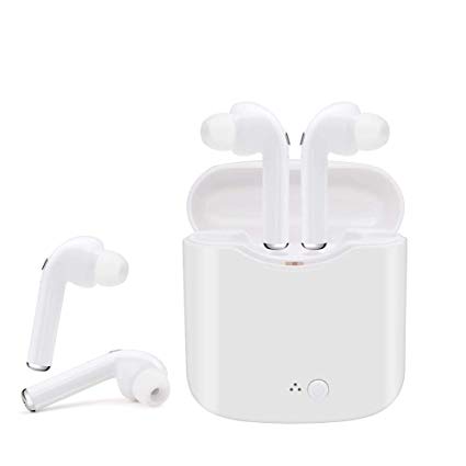 Wireless Earbuds Bluetooth Headphones Sweatproof Sports with Headset Charging Case Mini Size HD Stereo in-Ear Noise Canceling Earphones with Mic for Phone iOS Android Smart Phone (white-666)